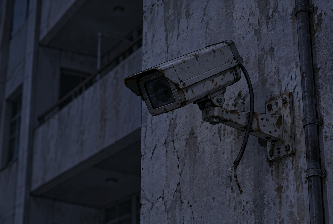 연결선이 끊어진 채 방치된 고장 난 CCTV